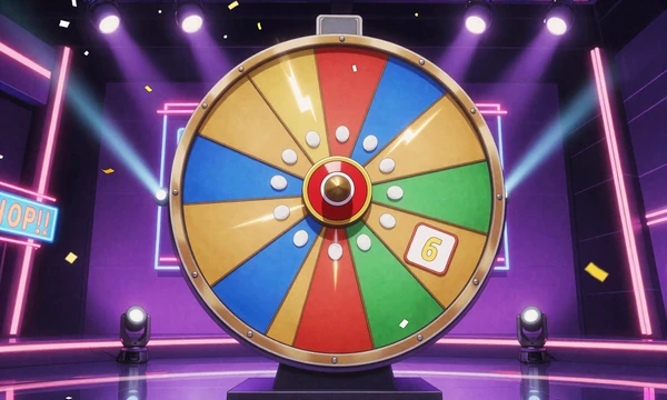 Dragonia Live Game Show mit buntem Gl&uuml;cksrad und Studiobeleuchtung